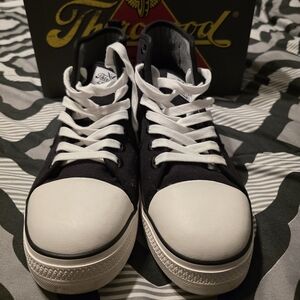Black and White High-Top Sneakers with Canvas Upper